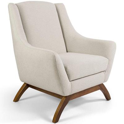 Poltrona Decorativa Julliet Base Madeira Linho Rústico Cru - Nexta Casa