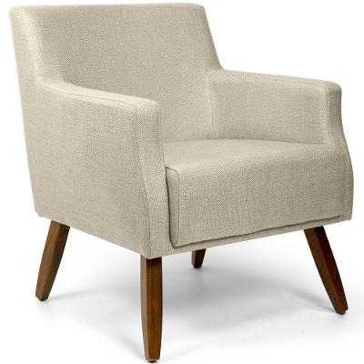 Poltrona Para Sala De Estar Diva Pés Manu Linho Rústico Bege - Nexta Casa