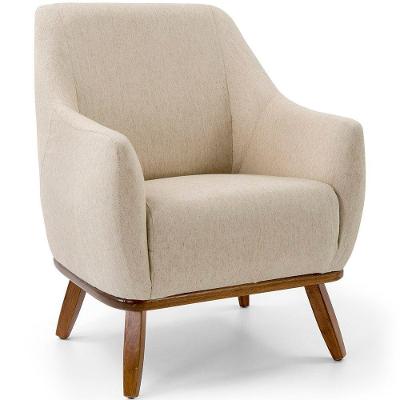 Poltrona Decorativa La Paloma Base Madeira Linho Bege - Nexta Casa