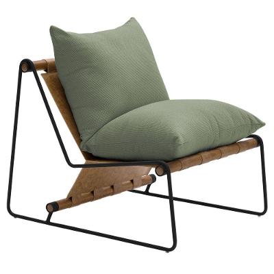 Poltrona Decorativa Turim Base Aço Preto Recouro Camel Poliéster Verde - Nexta Casa