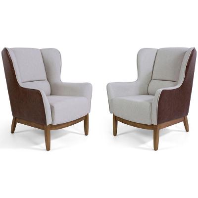 Kit 02 Poltronas Milena Base Madeira Linho Cru/corano Rústico Marrom - Nexta Casa