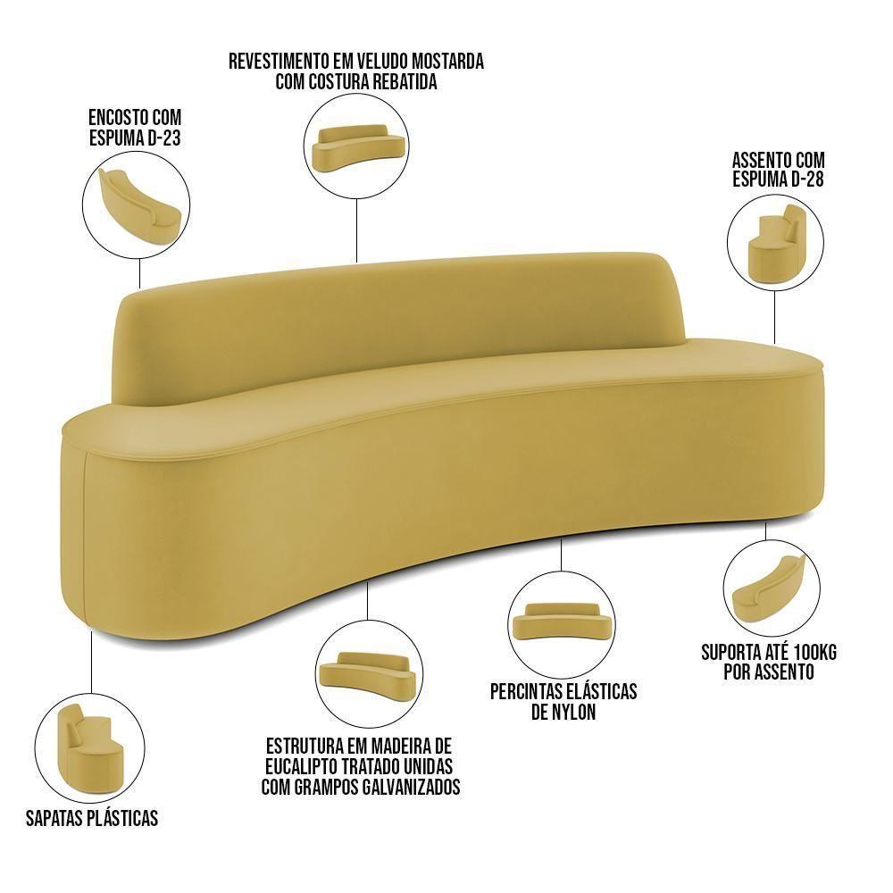 Sofá 4 Lugares Curvo Sala De Estar Living Cancún D02 Veludo Mostarda 260 Cm C-279 - 7