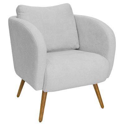 Poltrona Decorativa Dana Pés Palito Madeira Castanho Bouclé Cinza Claro - Nexta Casa