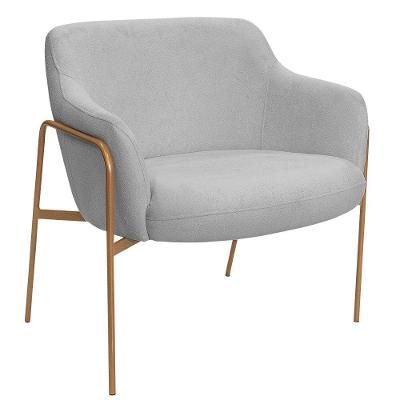 Poltrona Decorativa Jade Base Aço Ouro Fosco Bouclé Cinza Claro - Nexta Casa