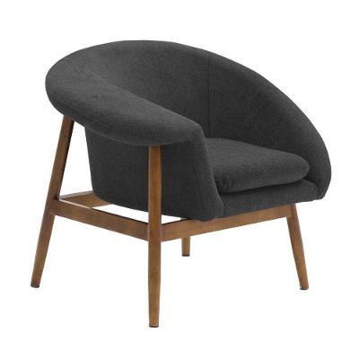 Poltrona Sala De Estar Yumi Base Madeira Braço Direito Linho Grafite - Nexta Casa