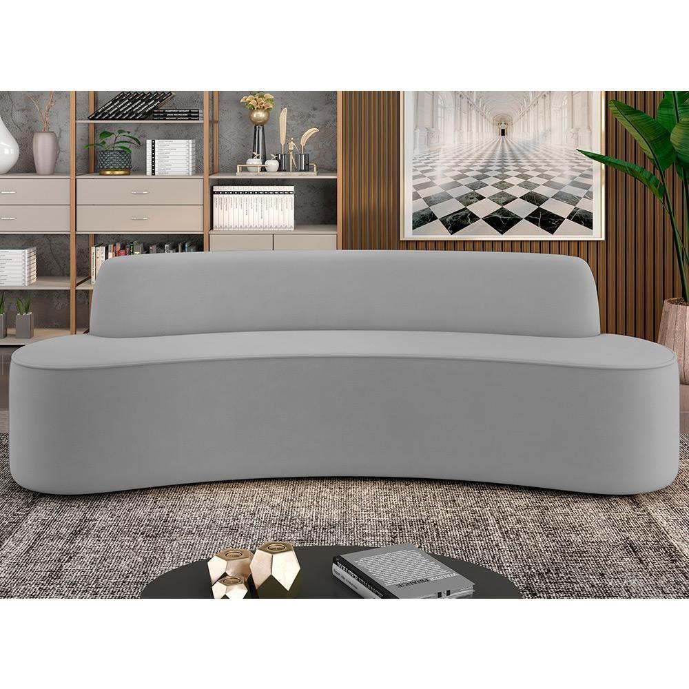 Sofá 4 Lugares Curvo Sala De Estar Living Cancún D02 Veludo Cinza 260 Cm C-317 - 5