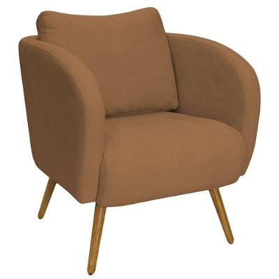 Poltrona Decorativa Dana Pés Palito Madeira Castanho Bouclé Terracota - Nexta Casa