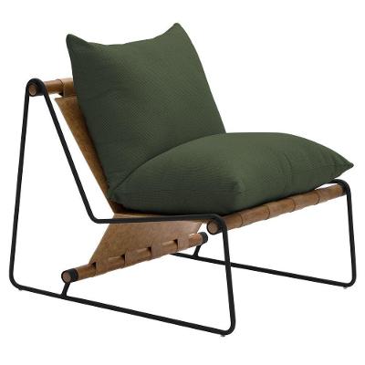 Poltrona Decorativa Turim Base Aço Preto Recouro Camel Poliéster Verde Musgo - Nexta Casa