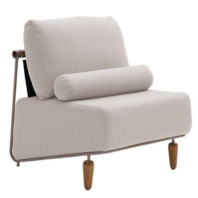 Poltrona Decorativa Aurea Base Aço Champagne Linho Bege - Nexta Casa