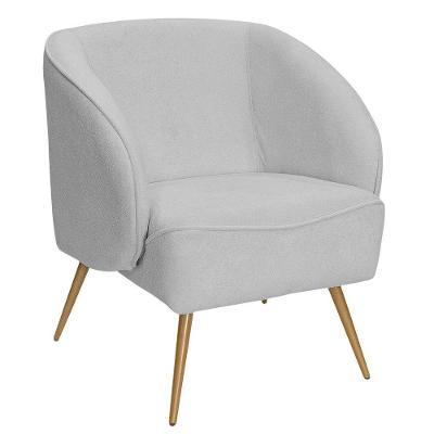Poltrona Para Sala De Estar Agnes Pés Aço Ouro Fosco Bouclé Cinza Claro - Nexta Casa