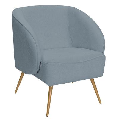 Poltrona Para Sala De Estar Agnes Pés Aço Ouro Fosco Bouclé Azul Claro - Nexta Casa