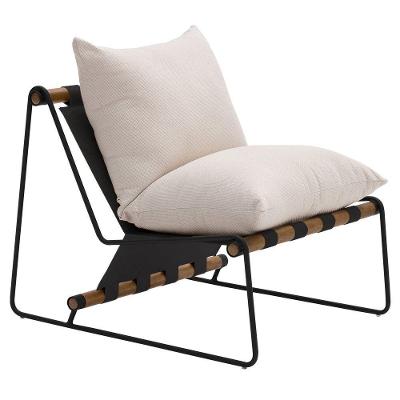 Poltrona Decorativa Turim Base Aço Preto Recouro Black Linho Off White - Nexta Casa