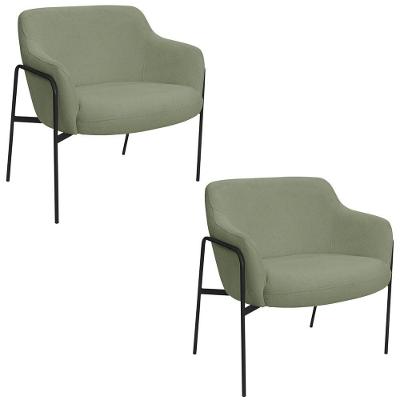 Kit 02 Poltronas Decorativas Jade Base Aço Preto Bouclé Verde - Nexta Casa