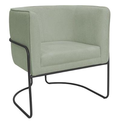 Poltrona Decorativa Betina Base Aço Preto Bouclé Verde Claro - Nexta Casa