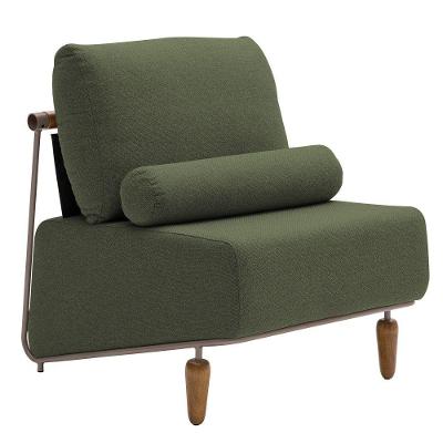 Poltrona Decorativa Aurea Base Aço Champagne Linho Verde - Nexta Casa