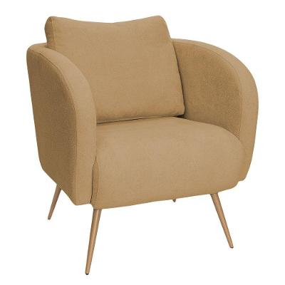 Poltrona Decorativa Dana Pés Palito Ouro Fosco Bouclé Camel - Nexta Casa