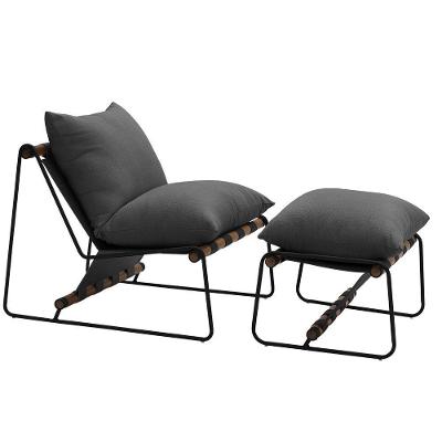 Kit Poltrona Com Puff Turim Base Aço Preto Recouro Black Poliéster Cinza - Nexta Casa