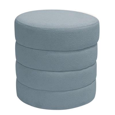 Puff Decorativo Redondo Mid Bouclé Azul Claro - Nexta Casa