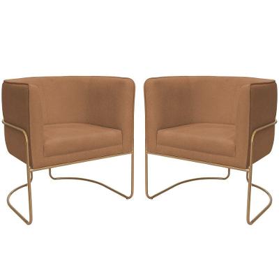 Kit 02 Poltronas Decorativas Betina Base Aço Ouro Fosco Bouclé Terracota - Nexta Casa