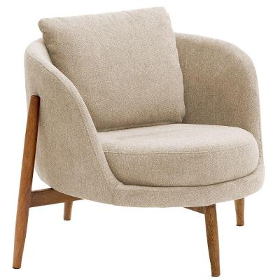 Poltrona Sala De Estar Austin Base Madeira Castanho Bouclé Bege - Nexta Casa