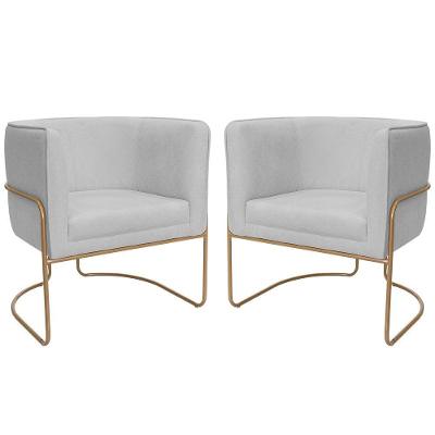 Kit 02 Poltronas Decorativas Betina Base Aço Ouro Fosco Bouclé Cinza Claro - Nexta Casa