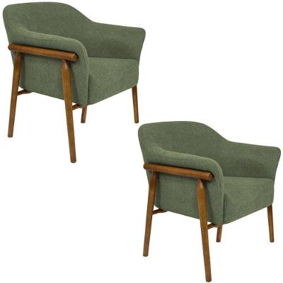 Kit 02 Poltronas Luna Base Madeira Poliéster Bouclé Verde - Nexta Casa