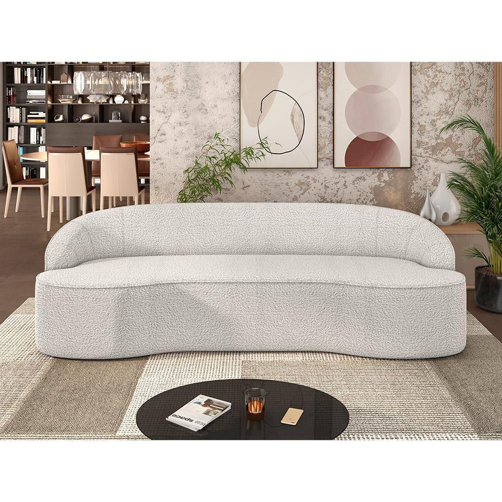 Sofá 4 Lugares Curvo Sala De Estar Living Lótus D02 Bouclê Creme 260 Cm B-54 - 5