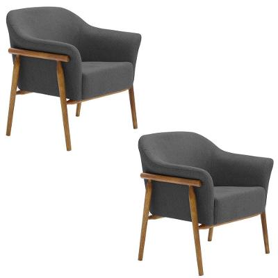 Kit 02 Poltronas Luna Base Madeira Poliéster Grafite - Nexta Casa