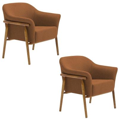 Kit 02 Poltronas Luna Base Madeira Poliéster Terracota - Nexta Casa