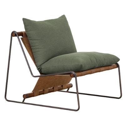 Poltrona Decorativa Turim Base Titânio Recouro Camel Linho Verde - Nexta Casa