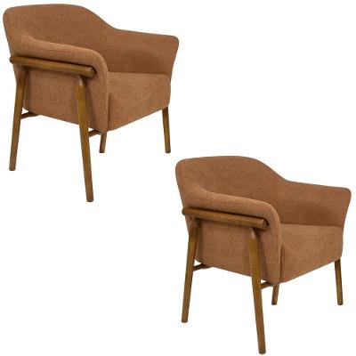 Kit 02 Poltronas Luna Base Madeira Poliéster Bouclé Terracota - Nexta Casa