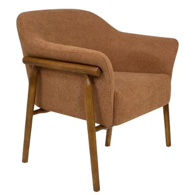 Poltrona Luna Base Madeira Castanho Poliéster Bouclé Terracota - Nexta Casa