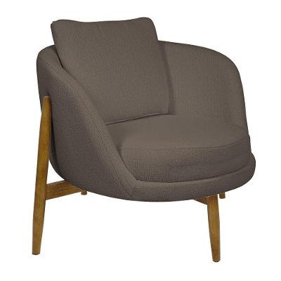 Poltrona Decorativa Austin Base Madeira Bouclé Marrom - Nexta Casa