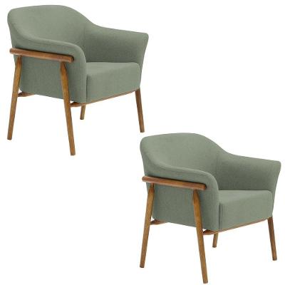 Kit 02 Poltronas Luna Base Madeira Poliéster Verde - Nexta Casa
