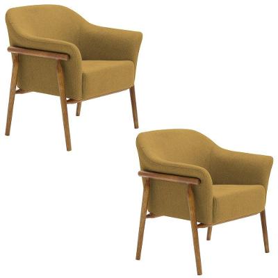 Kit 02 Poltronas Luna Base Madeira Poliéster Mostarda - Nexta Casa