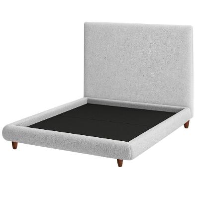 Cama King Pés Madeira Emma Com Cabeceira Parise Linho Cinza Claro - Nexta Casa