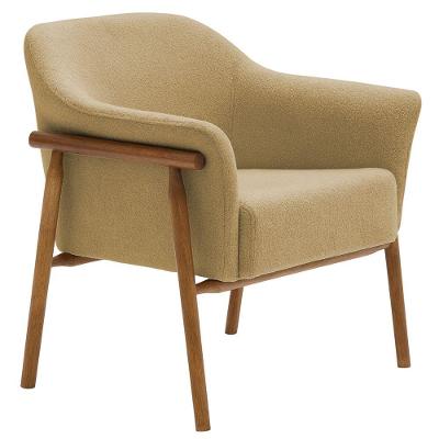 Poltrona Sala De Estar Luna Base Madeira Castanho Bouclé Camel - Nexta Casa