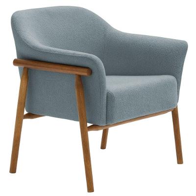 Poltrona Sala De Estar Luna Base Madeira Castanho Bouclé Azul Claro - Nexta Casa