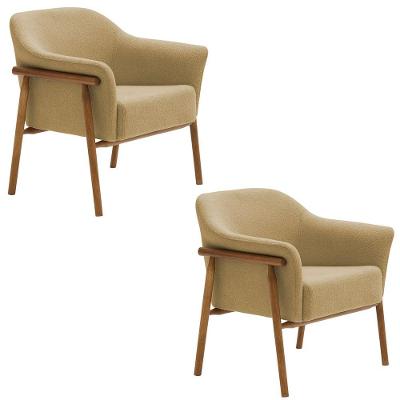 Kit 02 Poltronas Luna Base Madeira Bouclé Camel - Nexta Casa