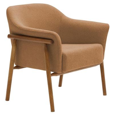 Poltrona Sala De Estar Luna Base Madeira Castanho Bouclé Terracota - Nexta Casa