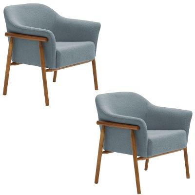 Kit 02 Poltronas Luna Base Madeira Bouclé Azul Claro - Nexta Casa