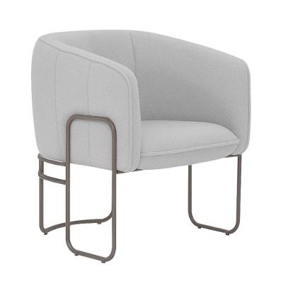 Poltrona Sala De Estar Marie Base Aço Titânio Bouclé Cinza Claro - Nexta Casa