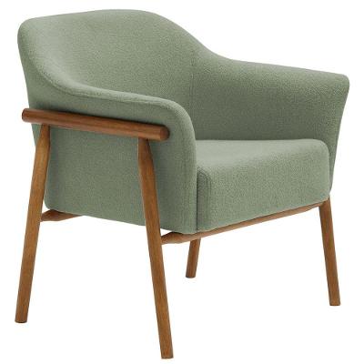 Poltrona Sala De Estar Luna Base Madeira Castanho Bouclé Verde Claro - Nexta Casa