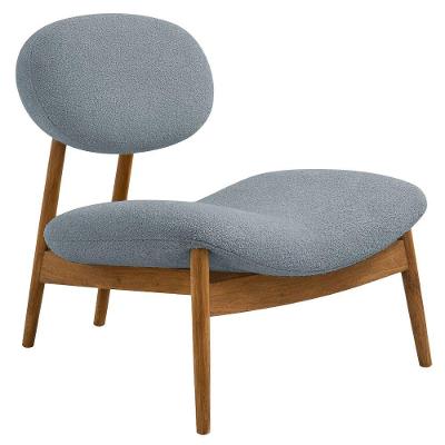 Poltrona Decorativa Yves Base Madeira Castanho Bouclé Azul Claro - Nexta Casa