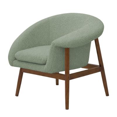 Poltrona Decorativa Yumi Base Madeira Braço Esquerdo Bouclé Verde Claro - Nexta Casa