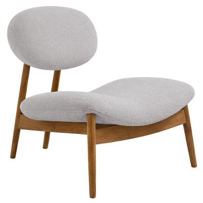 Poltrona Decorativa Yves Base Madeira Castanho Bouclé Cinza Claro - Nexta Casa