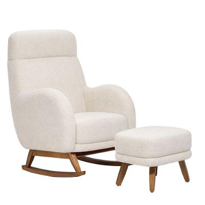 Poltrona De Amamentação Balanço Nina E Puff Laura Bouclé Off White - Nexta Casa