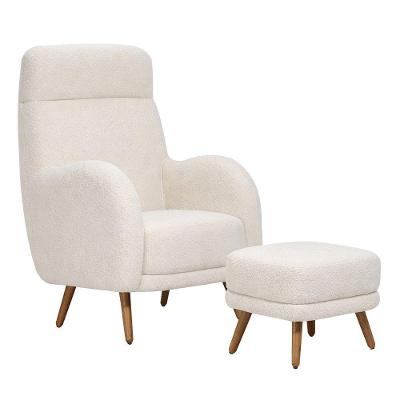 Poltrona De Amamentação Com Puff Laura Pés Palito Bouclé Off White - Nexta Casa