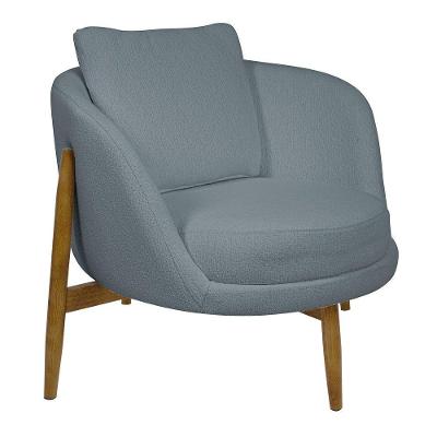 Poltrona Decorativa Austin Base Madeira Bouclé Azul Claro - Nexta Casa