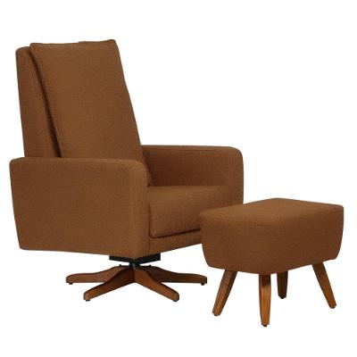 Poltrona De Amamentação Giro Balanço Ayra Com Puff Linho Aveludado Terracota - Nexta Casa